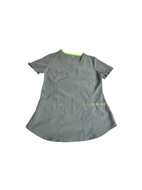 Women’s Gray V-Neck Scrubstar Top with Neon Trim